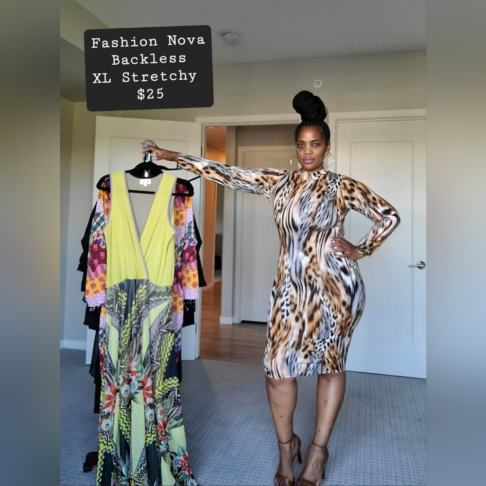 Fashion Nova Long Sleeve Backless Dress
